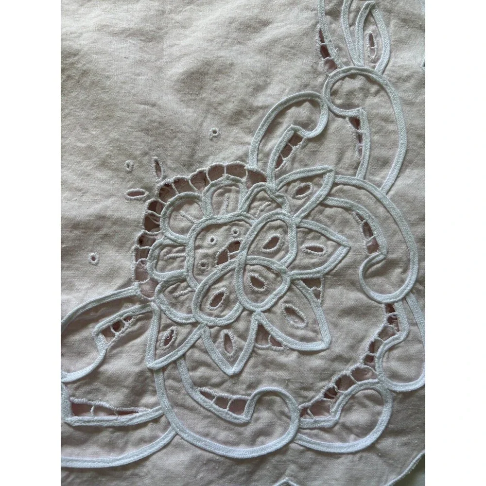 VTG Battenburg Lace Tablecloth Topper Pale Pink 4 Cocktail Napkins Cottagecore